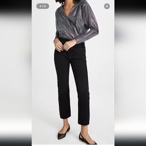 Ramy Brook Esther Silver Metallic Wrap Top Size M